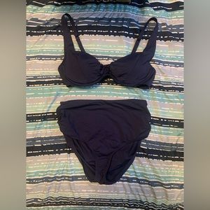 Never worn Anne Cole high waisted 2 piece - Navy Blue with gold hardware.